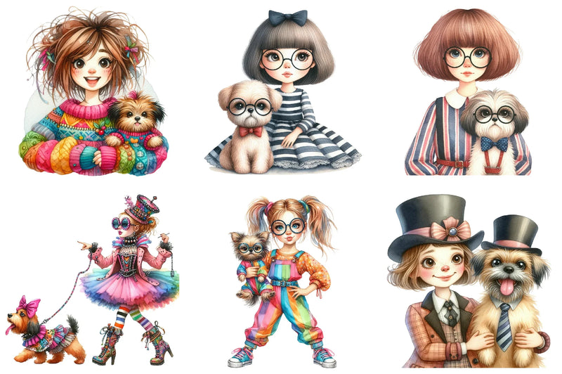 Quirky Girl and Dog Clipart Bundle - CraftNest - Digital Crafting and Art