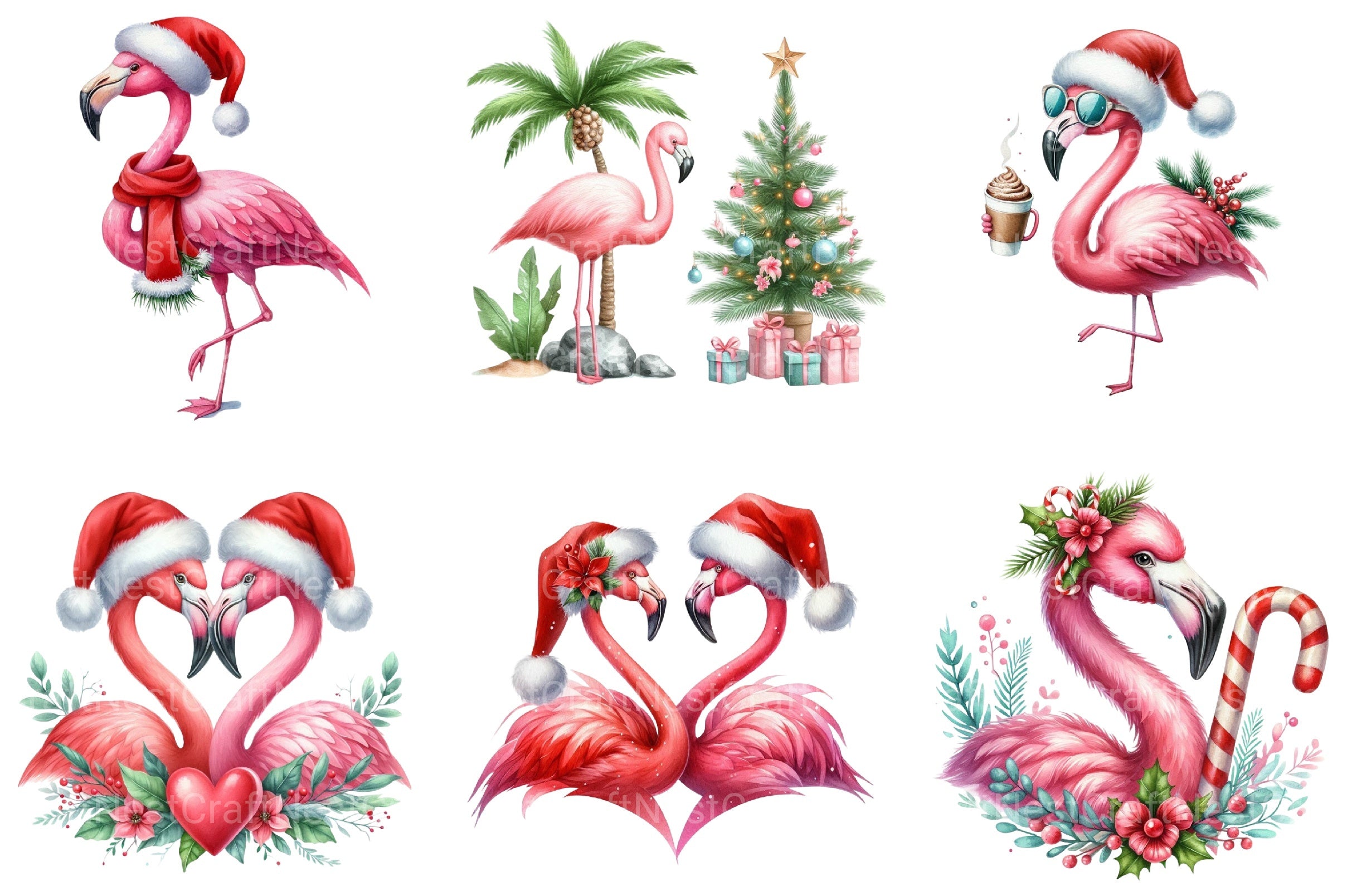 Christmas Flamingo Clipart Bundle 4 - CraftNest - Digital Crafting and Art