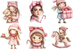 Cute Girl Pink Christmas Clipart Bundle - CraftNest - Digital Crafting and Art