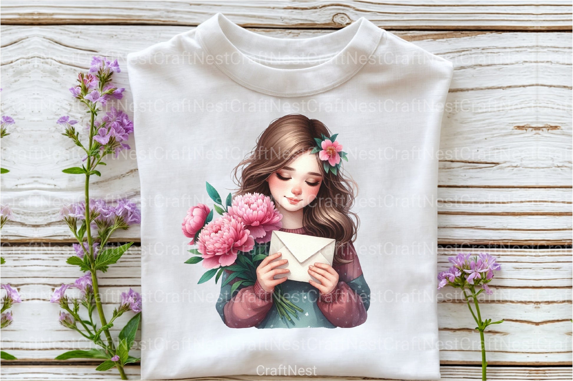 Girl with Peonies Flower Clipart Bundle 5 - CraftNest - Digital Crafting and Art