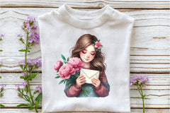 Girl with Peonies Flower Clipart Bundle 5 - CraftNest - Digital Crafting and Art