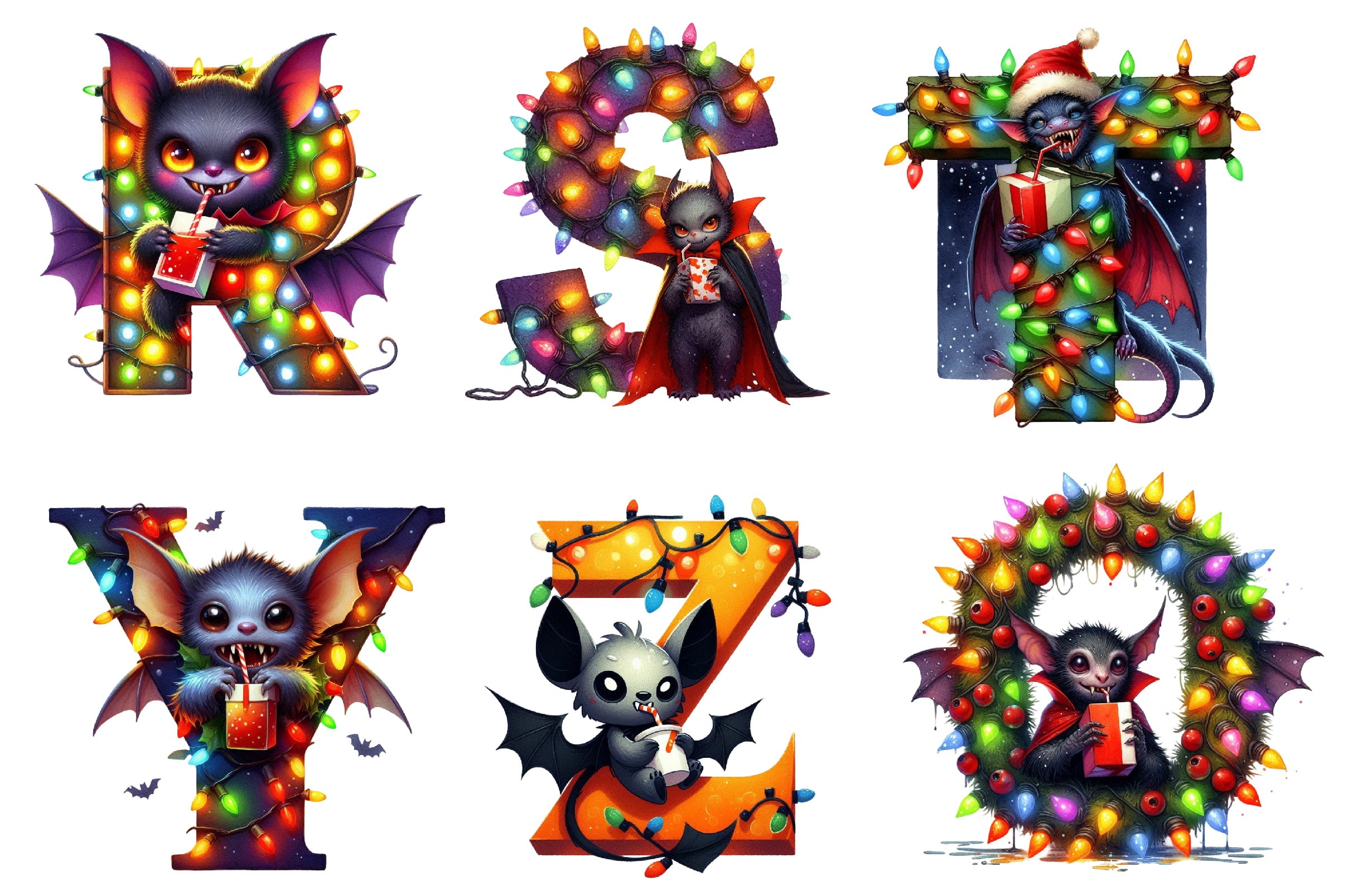 Christmas Lights Alphabet Clipart Bundle