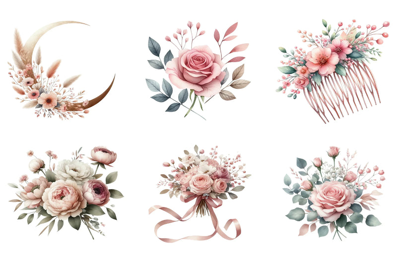 Dusty Pink Floral Clipart Bundle - CraftNest - Digital Crafting and Art