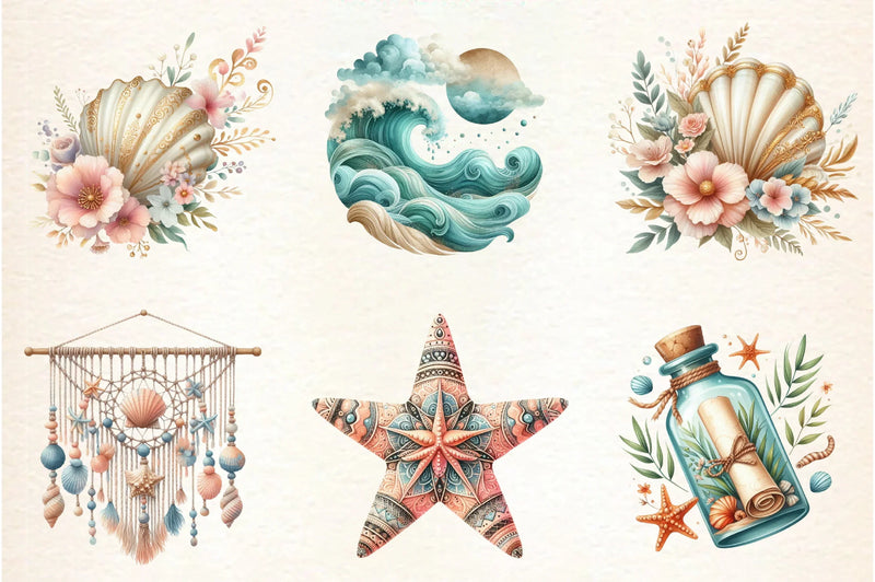 Ocean Boho Summer Clipart Bundle - CraftNest - Digital Crafting and Art
