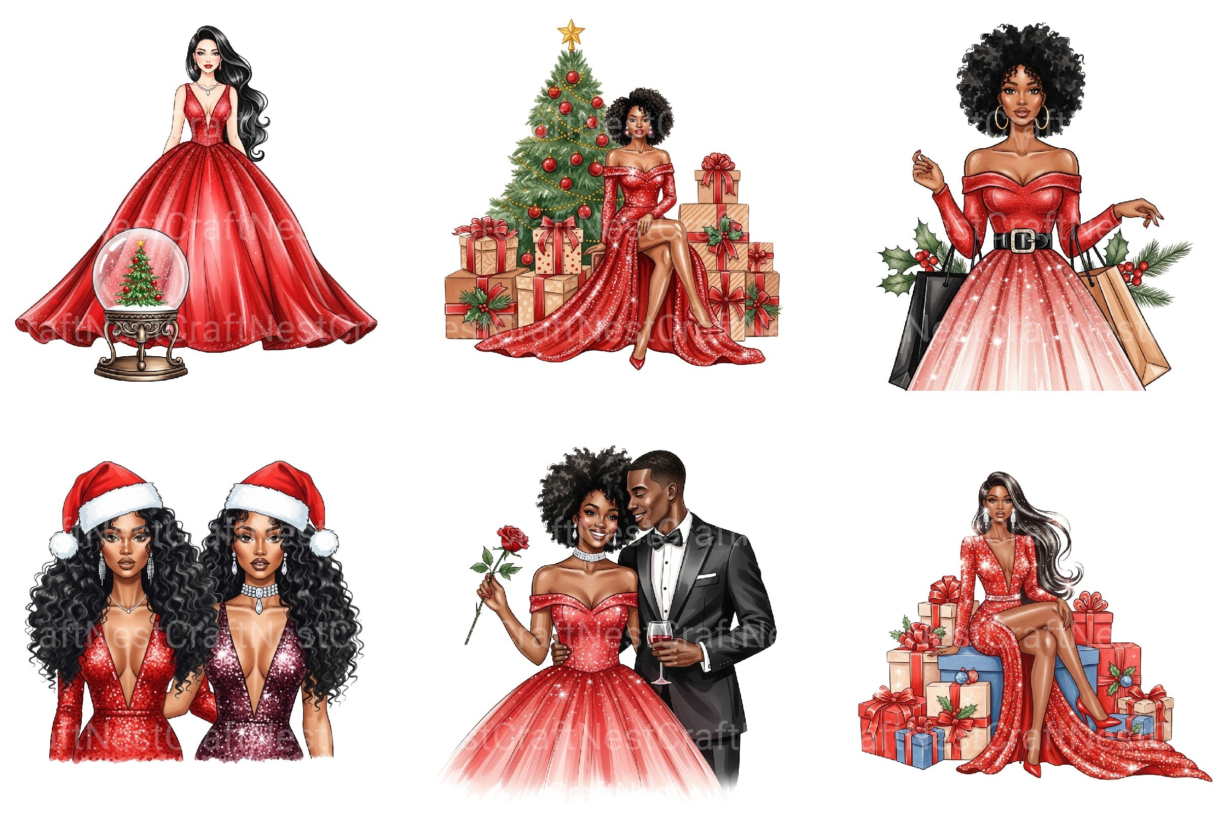 Black Woman Christmas Clipart Bundle - CraftNest - Digital Crafting and Art