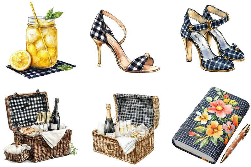 Luxury Black Gingham Summer Clipart Bundle - CraftNest - Digital Crafting and Art