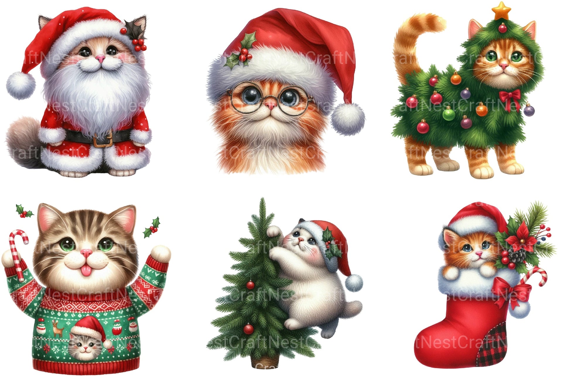 Funny Christmas Cat Clipart Bundle - CraftNest - Digital Crafting and Art