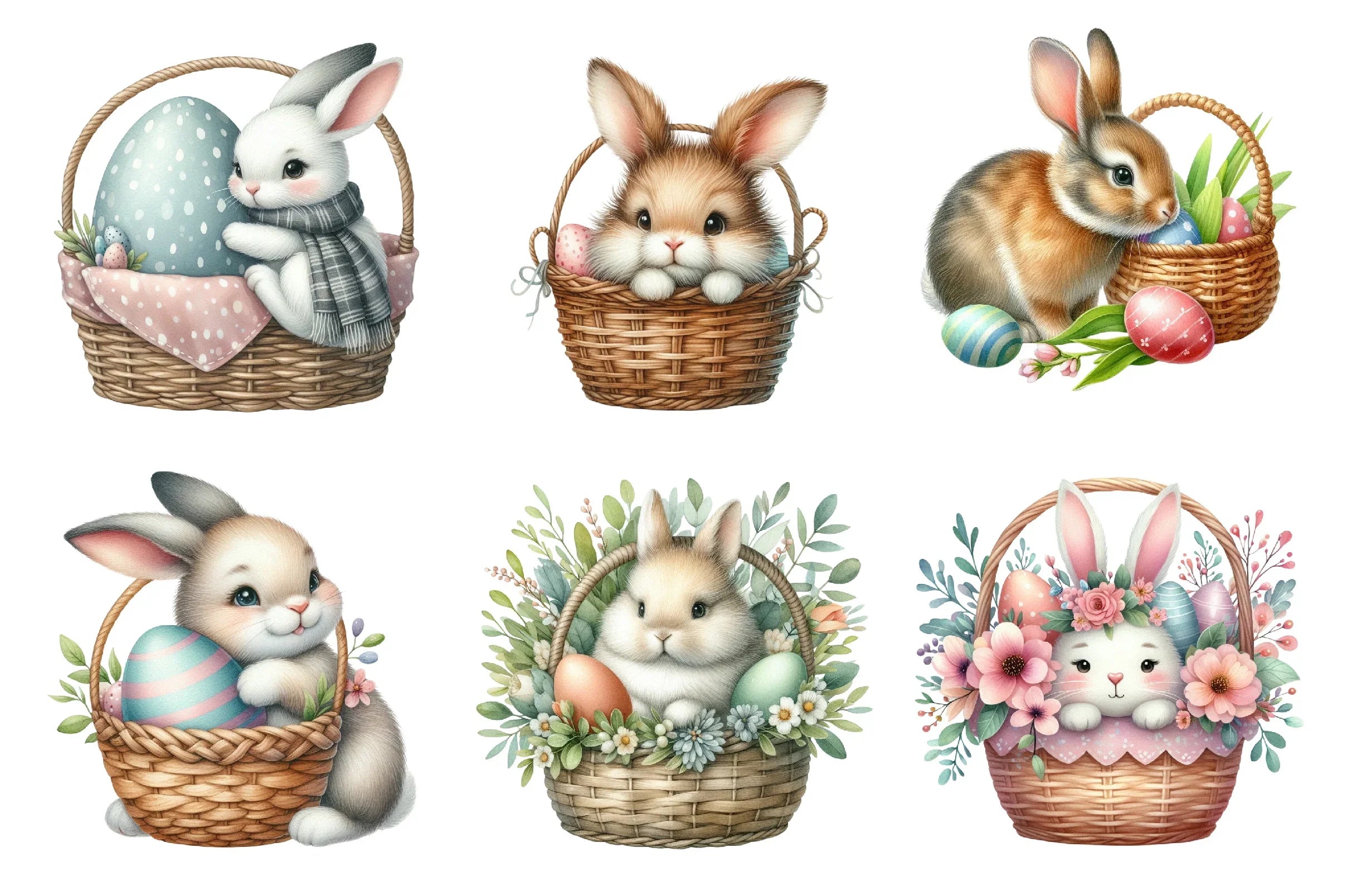 Cute Easter Bunny & Basket Clipart Bundle - CraftNest - Digital Crafting and Art