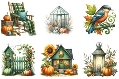 Green Autumn Cottage Clipart Bundle - CraftNest - Digital Crafting and Art