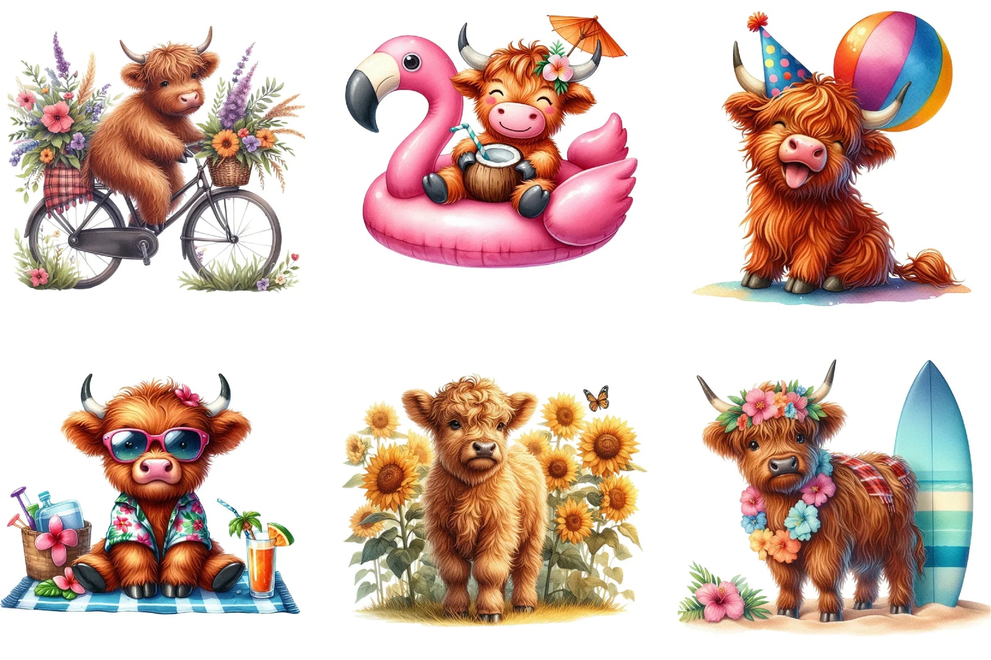 Summer Highland Cow Clipart Bundle - CraftNest - Digital Crafting and Art