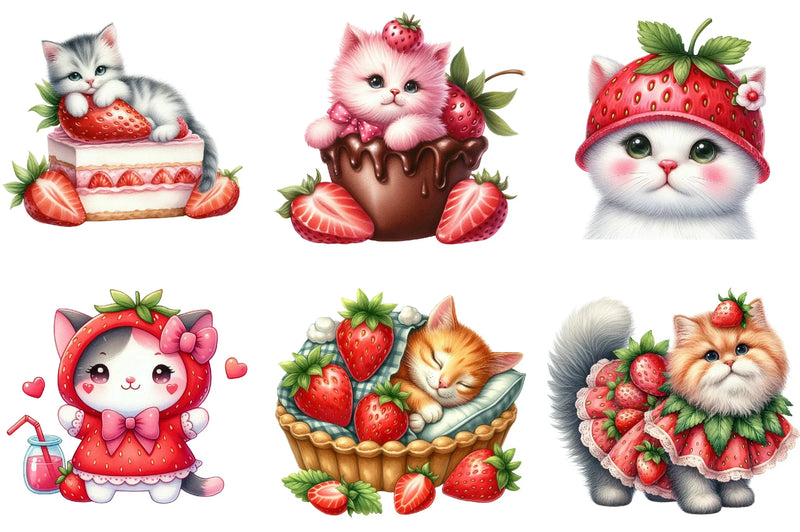 Strawberry Cat Clipart Bundle - CraftNest - Digital Crafting and Art