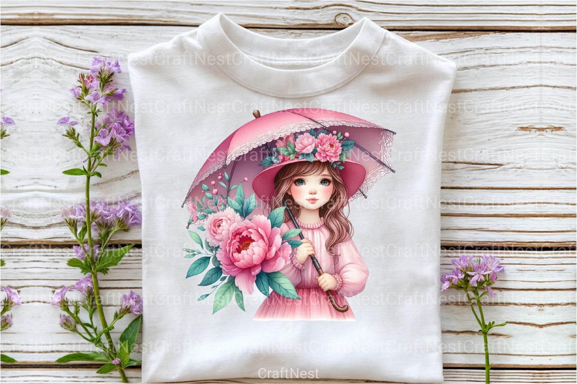 Girl with Peonies Flower Clipart Bundle 55 - CraftNest - Digital Crafting and Art