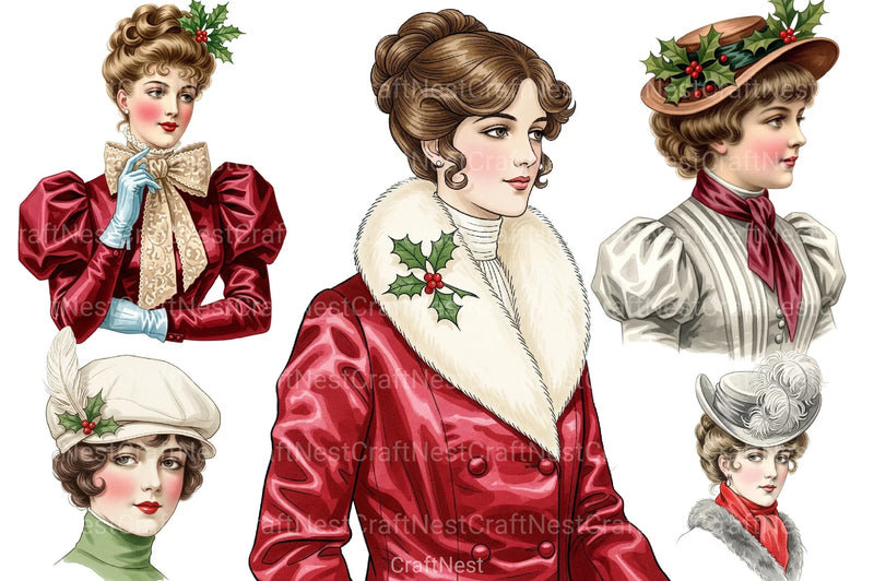 Victorian Christmas Ladies Clipart Bundle - CraftNest - Digital Crafting and Art