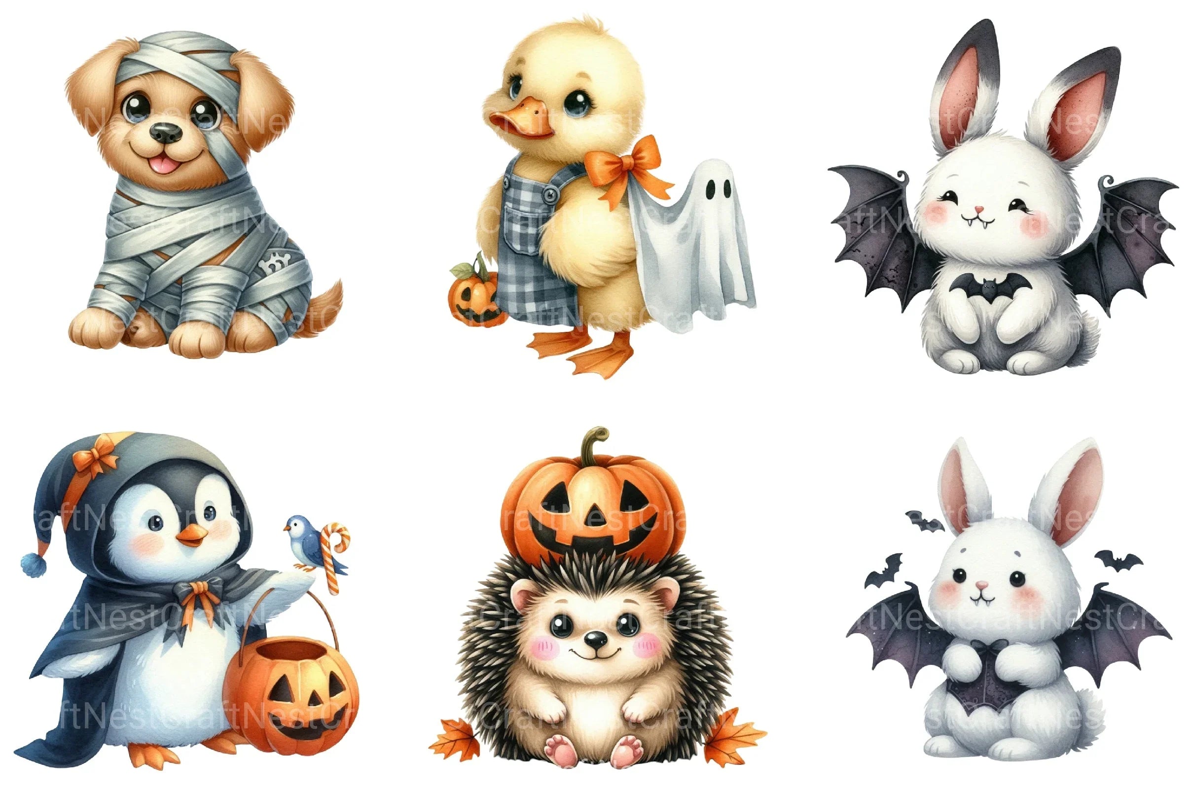 Cute Animal Halloween Clipart Bundle - CraftNest - Digital Crafting and Art