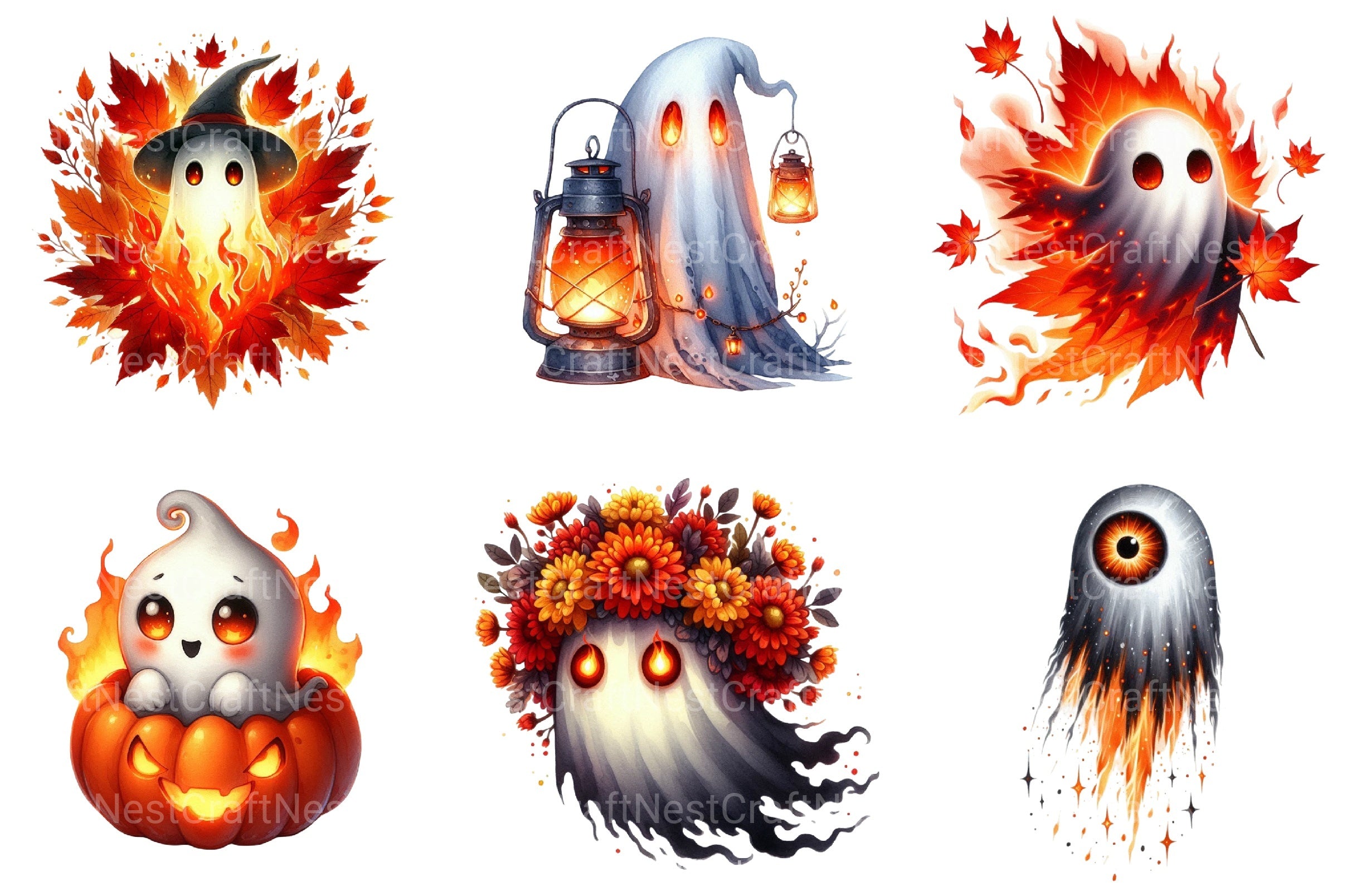 Ember Eyed Ghost Halloween Clipart Bundle - CraftNest - Digital Crafting and Art