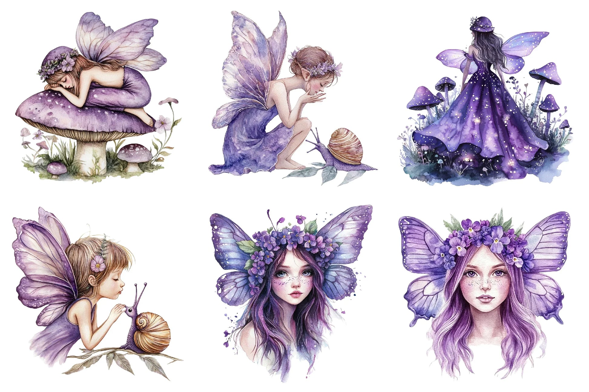 Magical Purple Fairies Clipart Bundle for Gardens - CraftNest - Digital Crafting and Art