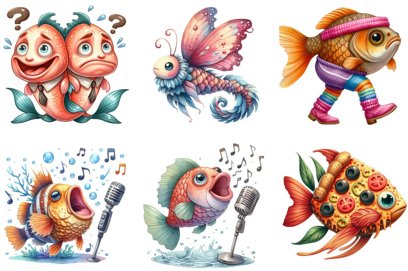 Quirky Whimsical Fishes Clipart Bundle - CraftNest - Digital Crafting and Art