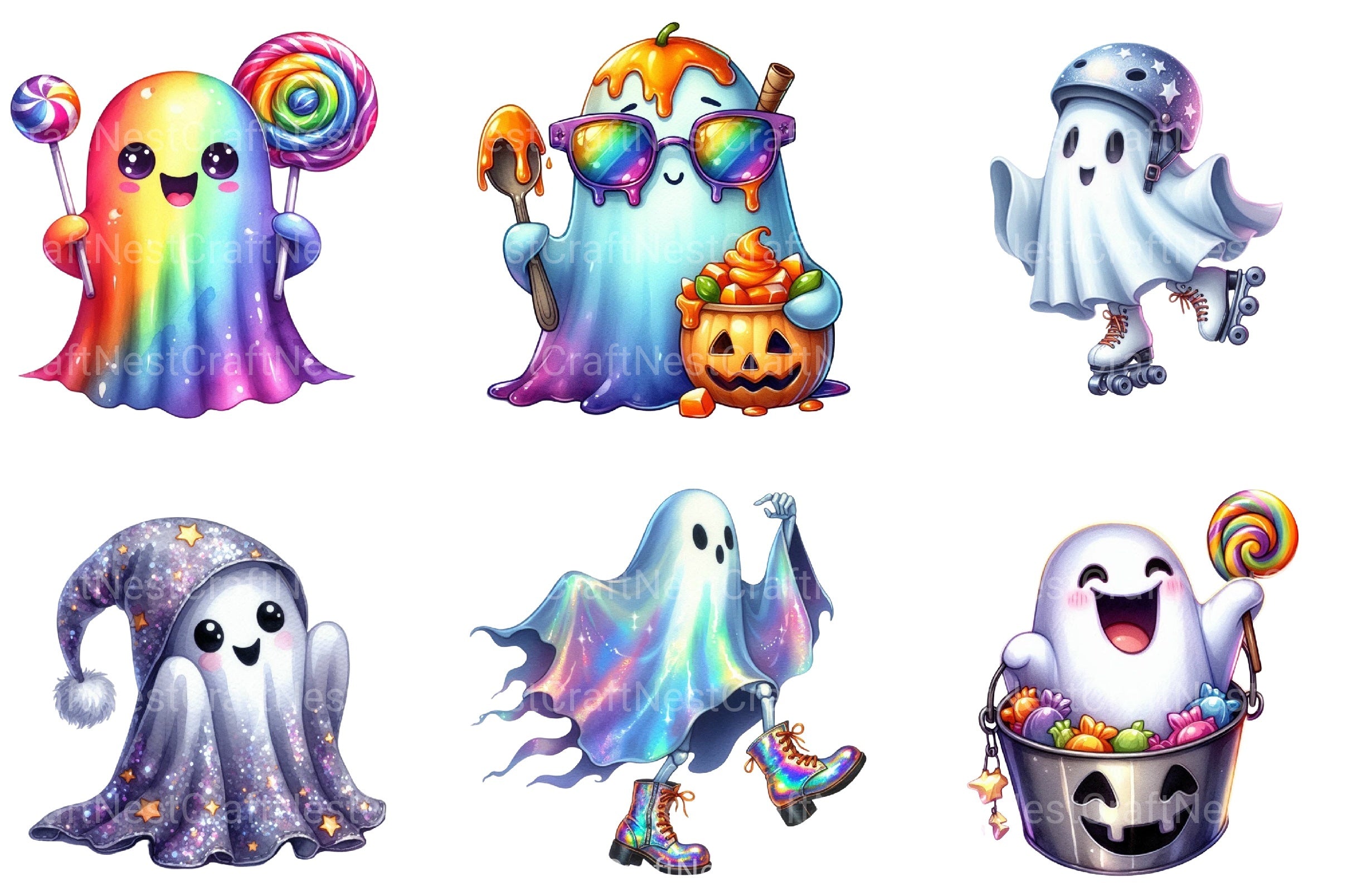 Funny Halloween Ghost Iridescent Clipart Bundle - CraftNest - Digital Crafting and Art
