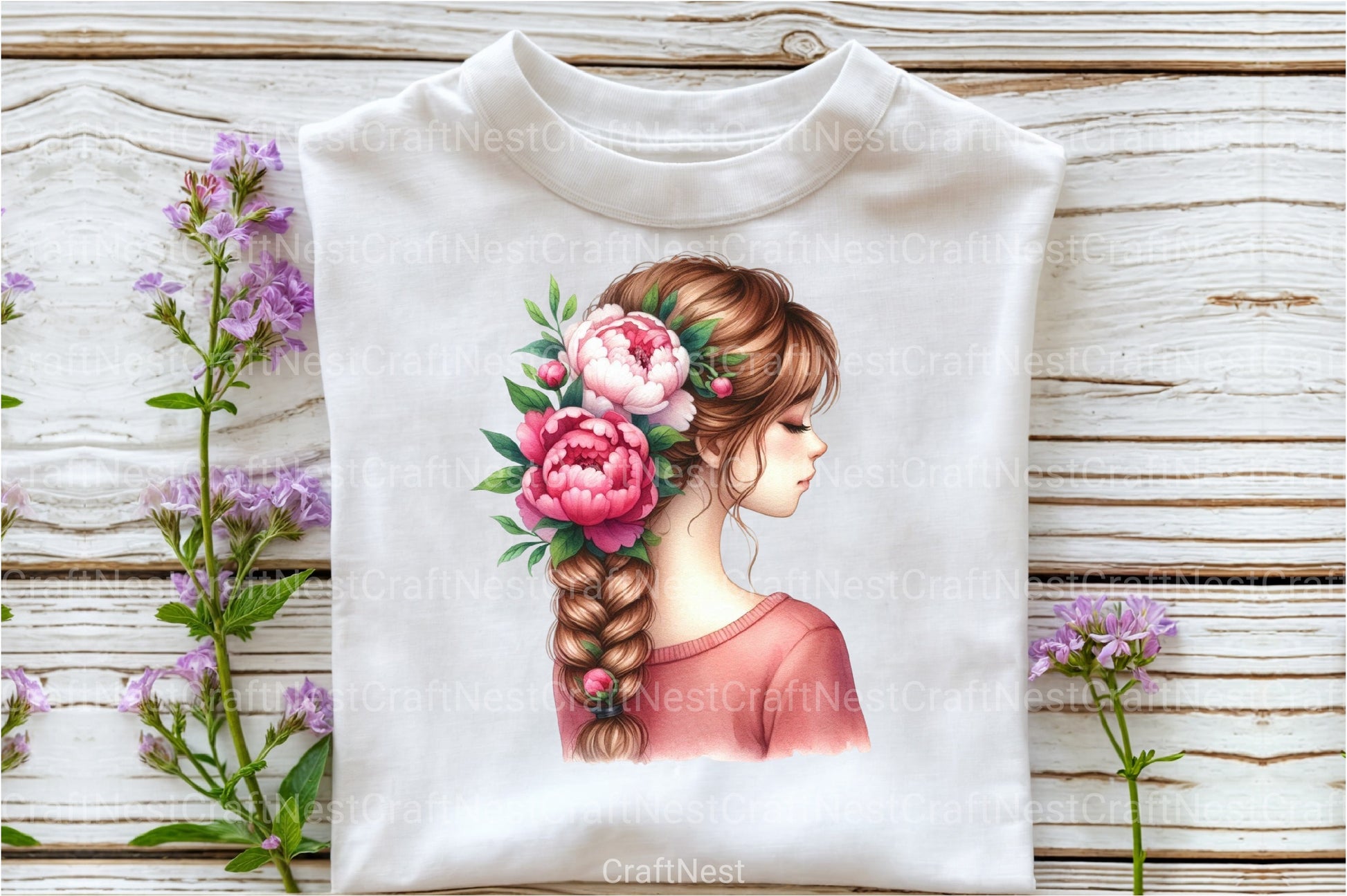 Girl with Peonies Flower Clipart Bundle 23 - CraftNest - Digital Crafting and Art