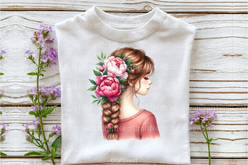 Girl with Peonies Flower Clipart Bundle 23 - CraftNest - Digital Crafting and Art