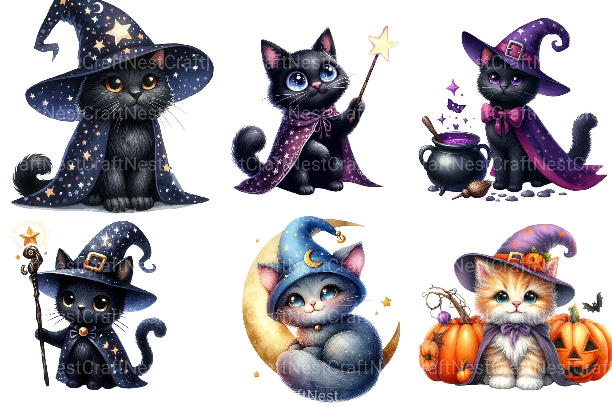 Witch Cats Clipart Bundle - CraftNest - Digital Crafting and Art