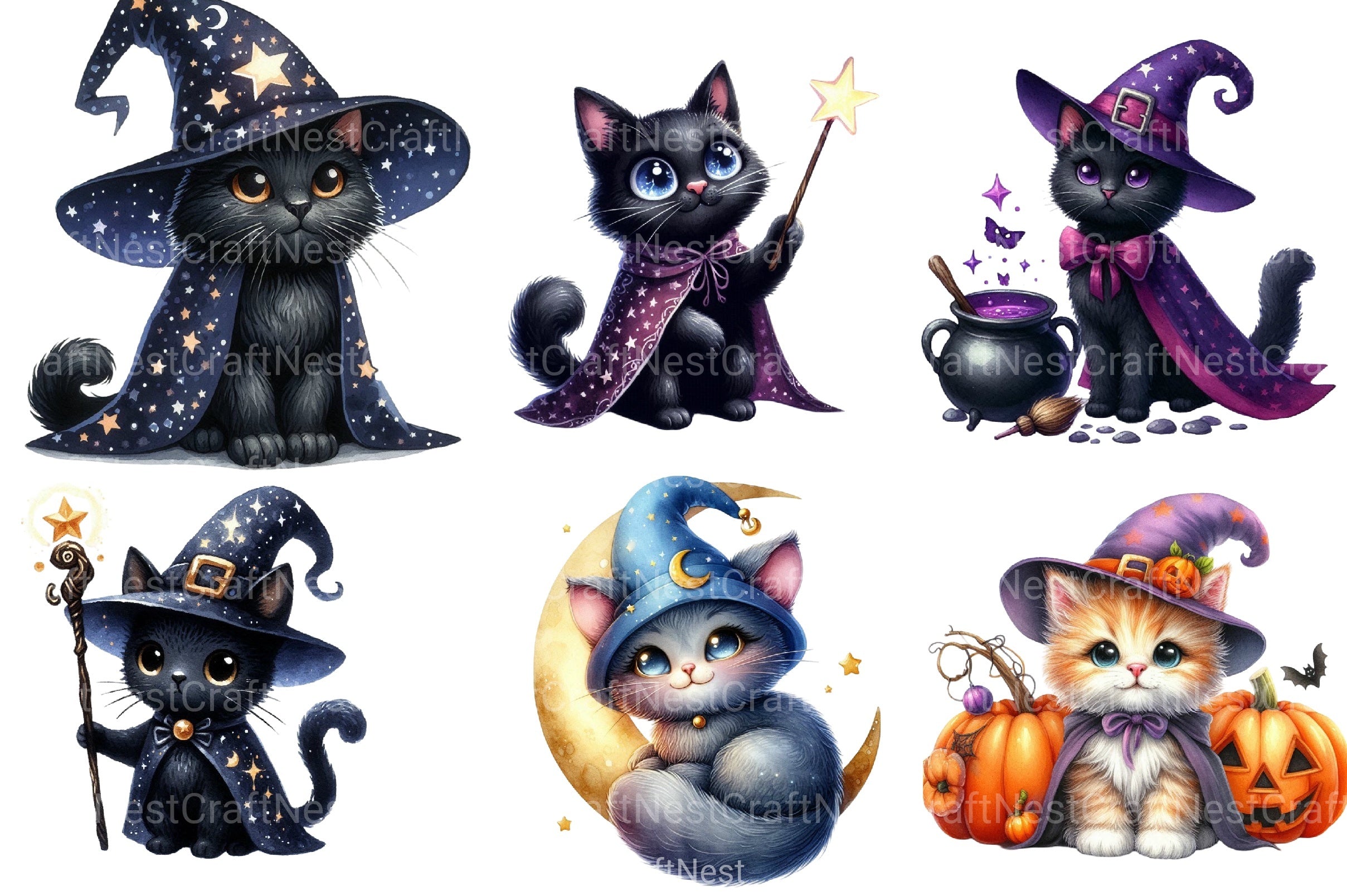 Witch Cats Clipart Bundle - CraftNest - Digital Crafting and Art