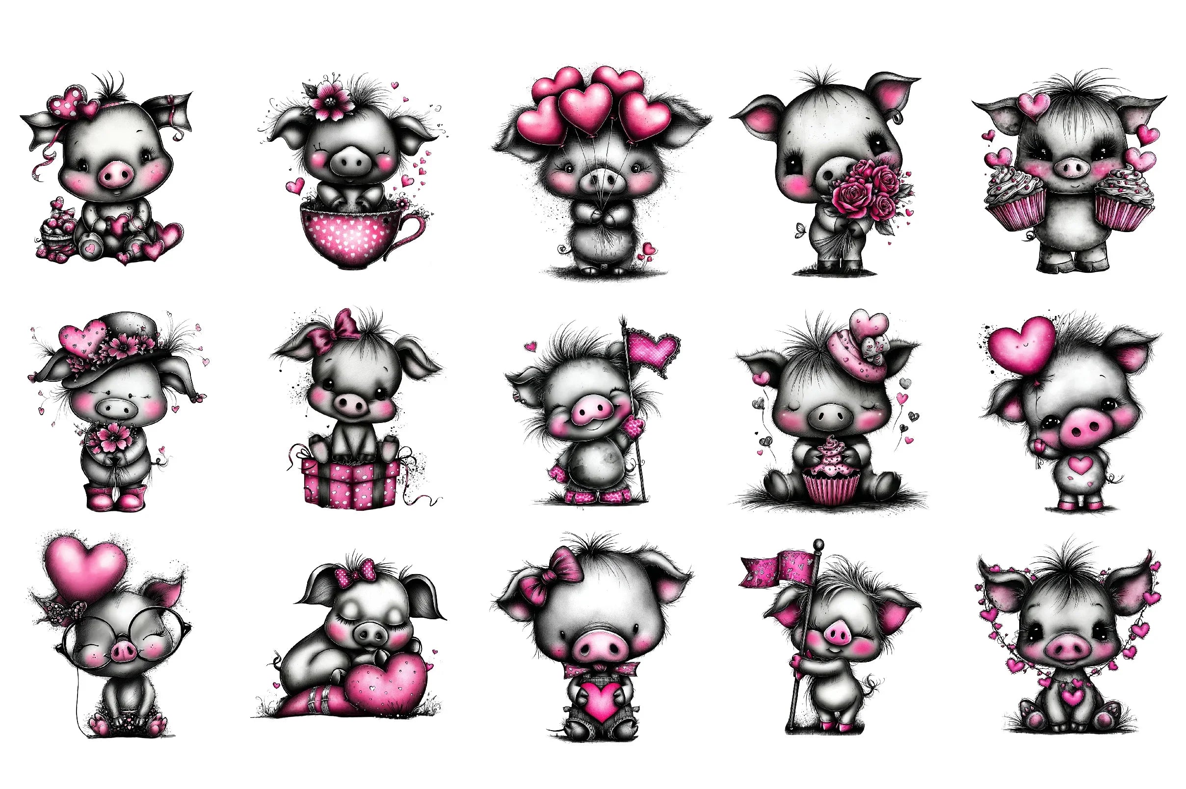Valentine Pig Cute Animal Clipart Bundle - CraftNest - Digital Crafting and Art