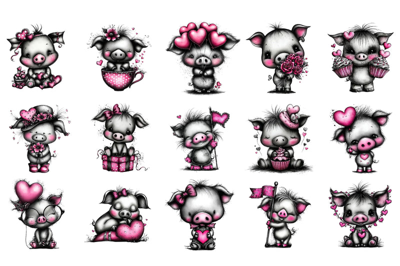 Valentine Pig Cute Animal Clipart Bundle - CraftNest - Digital Crafting and Art