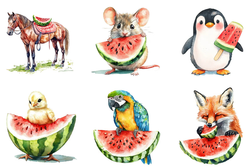 Summer Animals Watermelon Clipart Bundle - CraftNest - Digital Crafting and Art