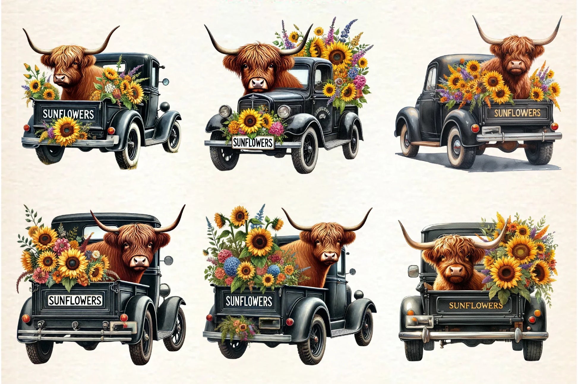 Sunflower Highland Cow Clipart Bundle - CraftNest - Digital Crafting and Art