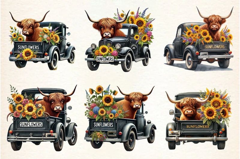Sunflower Highland Cow Clipart Bundle - CraftNest - Digital Crafting and Art