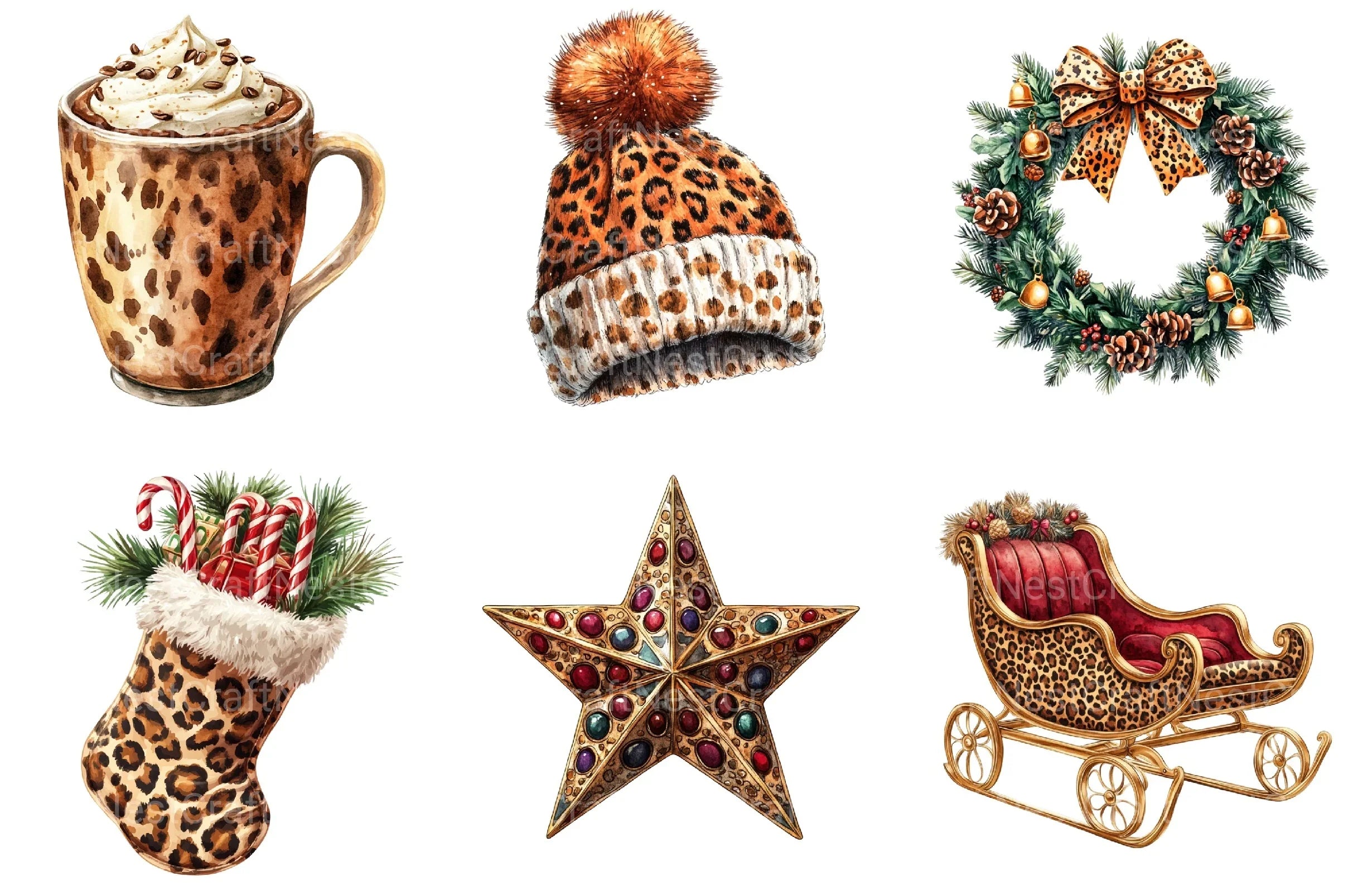 Leopard Print Christmas Clipart Bundle 99 - CraftNest - Digital Crafting and Art