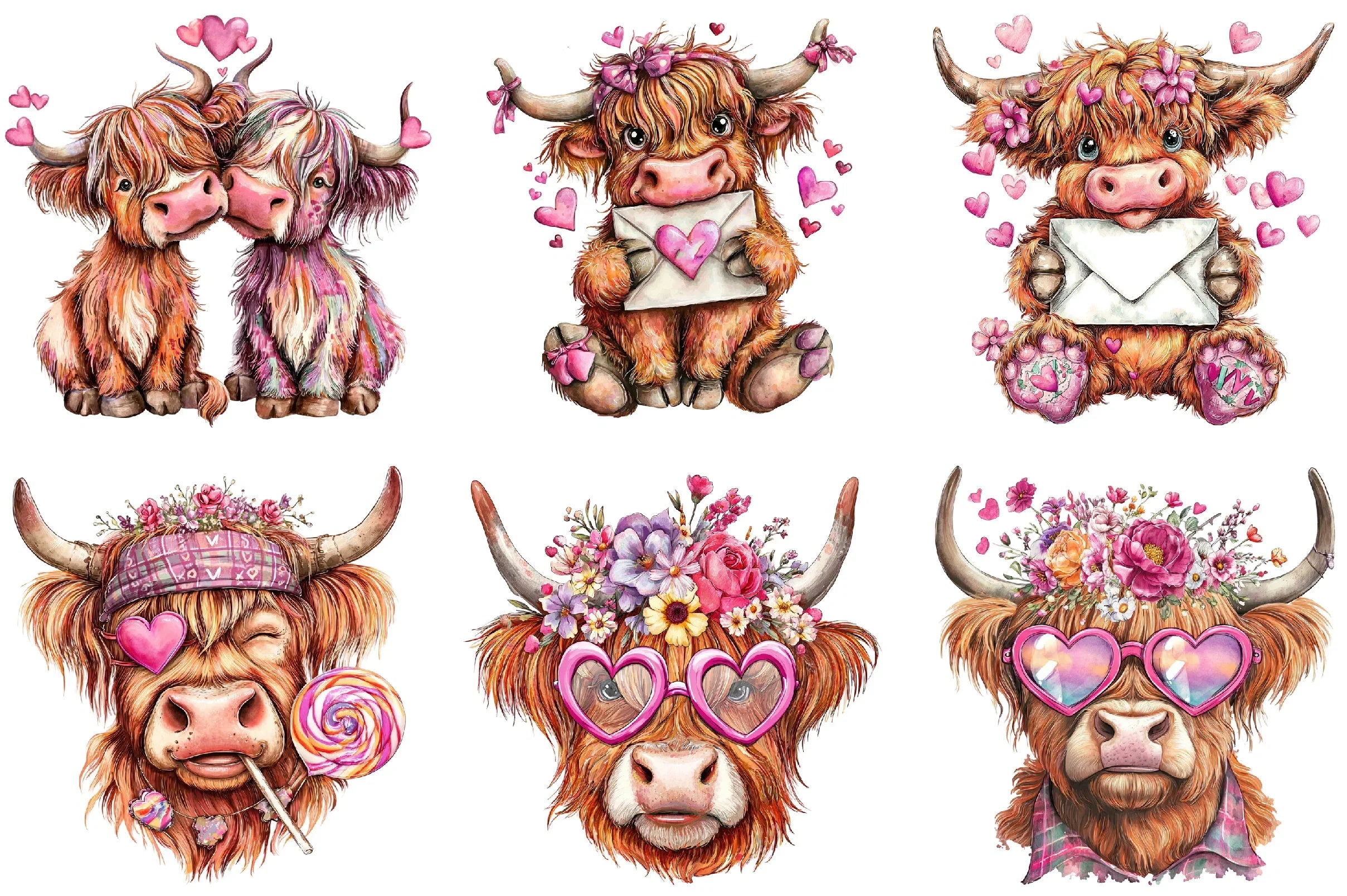 Valentine Cowboy Highland Cows Clipart Bundle - CraftNest - Digital Crafting and Art