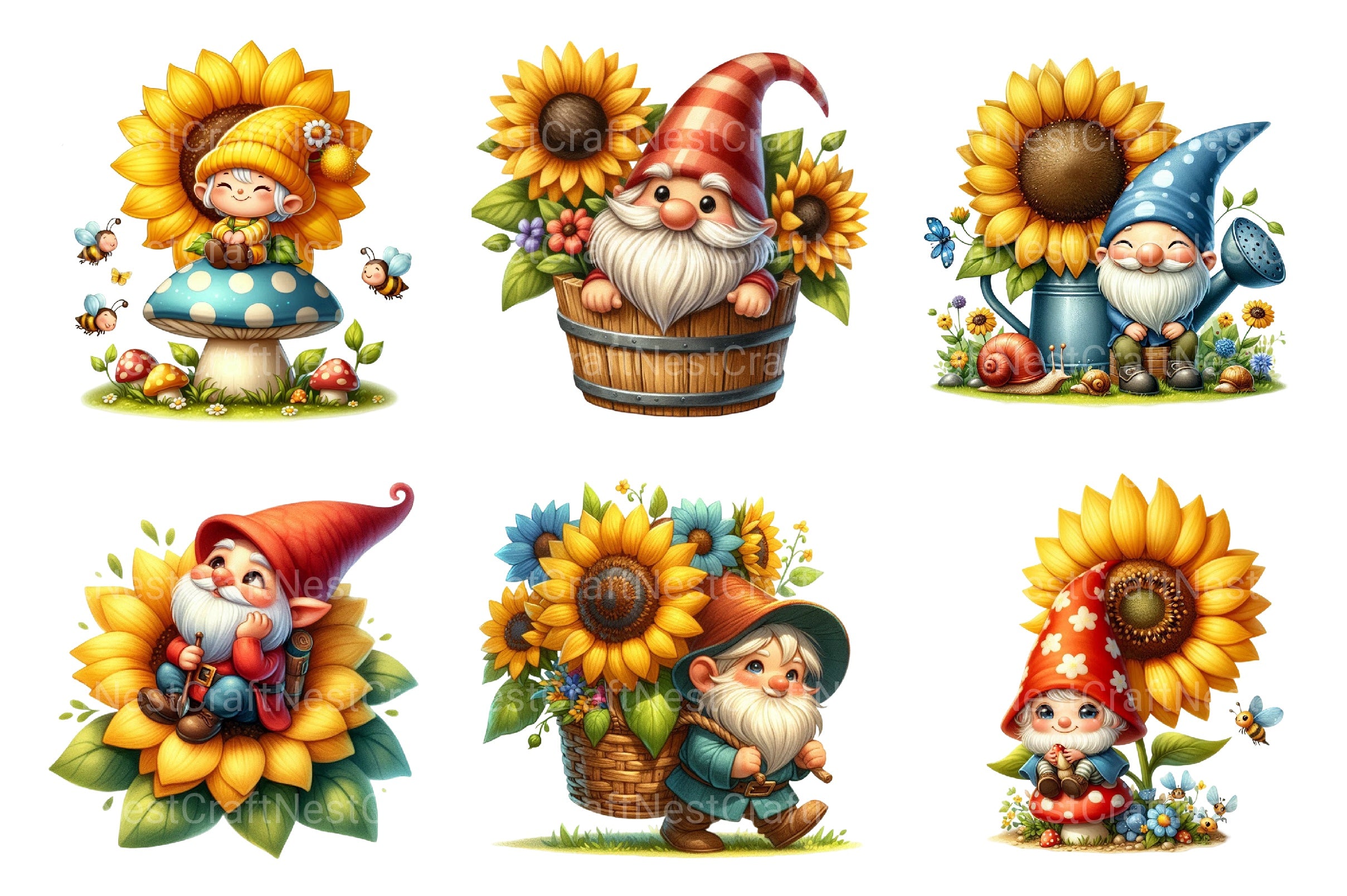 Summer Garden Sunflower Gnome Clipart Bundle - CraftNest - Digital Crafting and Art