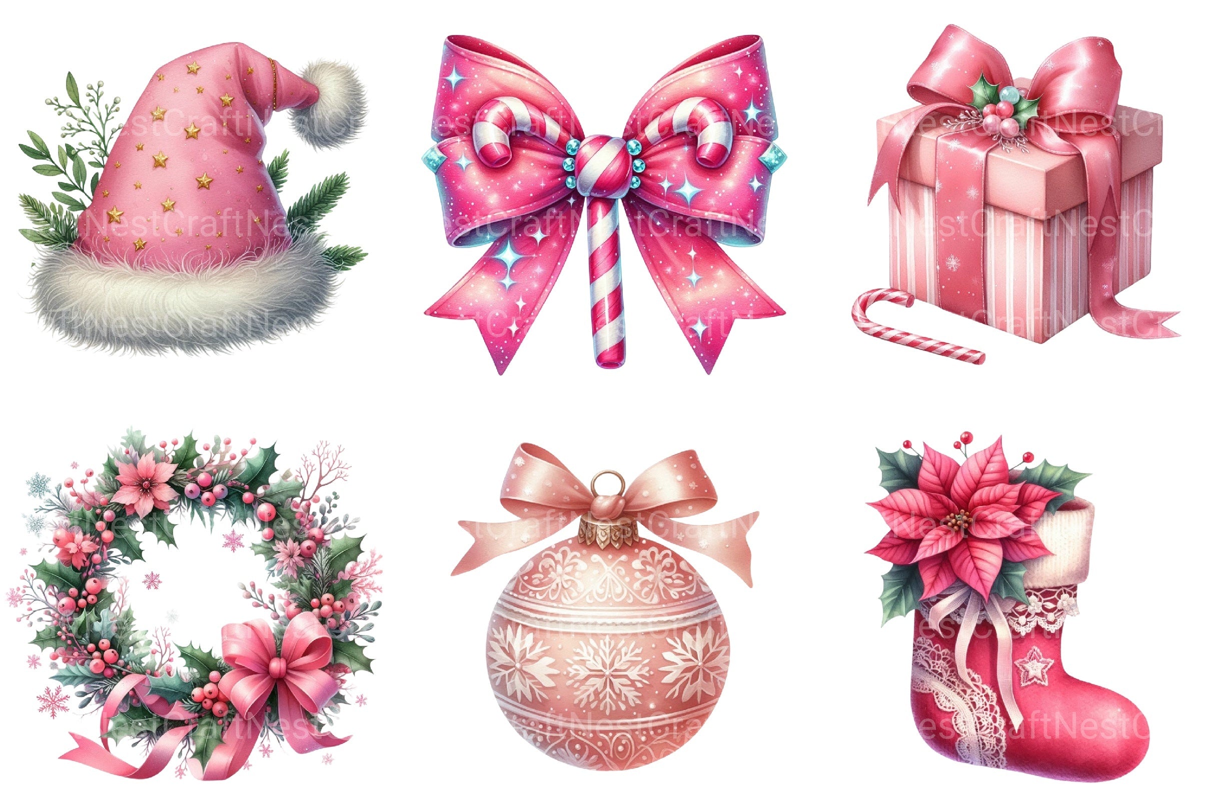 Pink Christmas Winter Clipart Bundle - CraftNest - Digital Crafting and Art