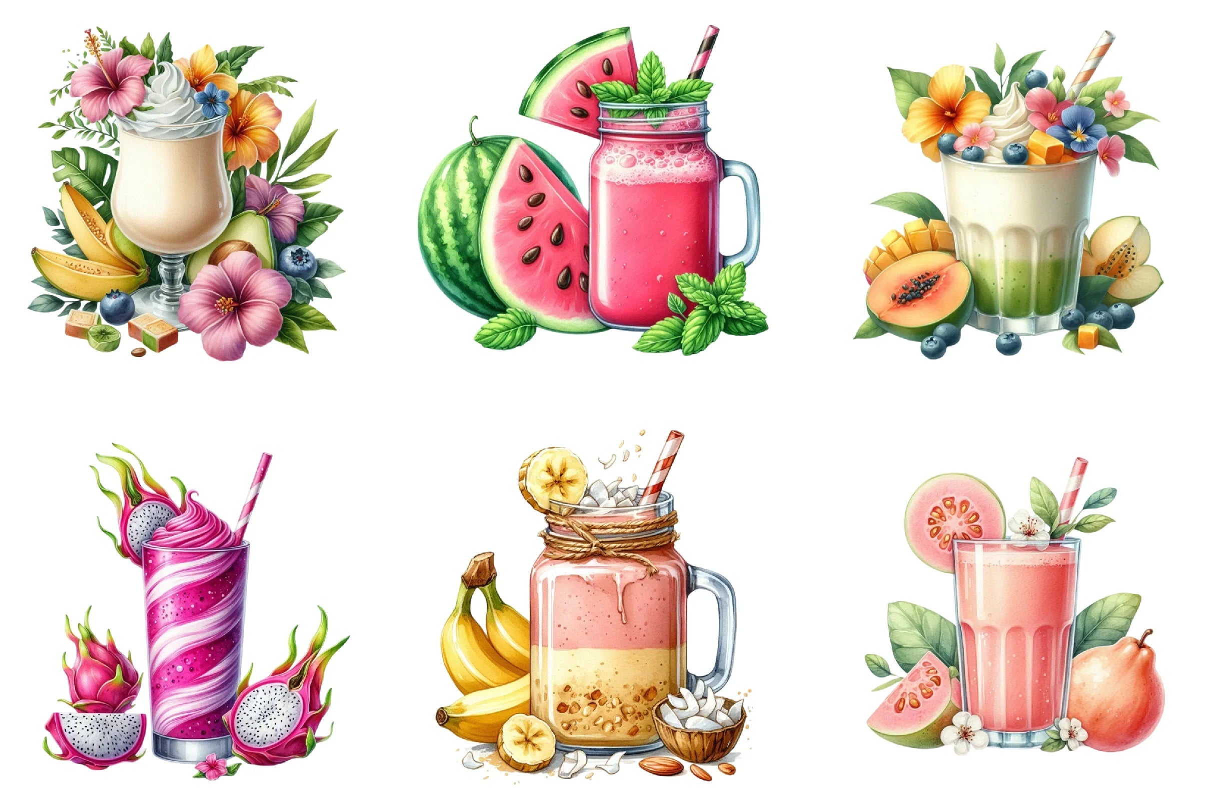Summer Tropical Smoothie Clipart Bundle - CraftNest - Digital Crafting and Art