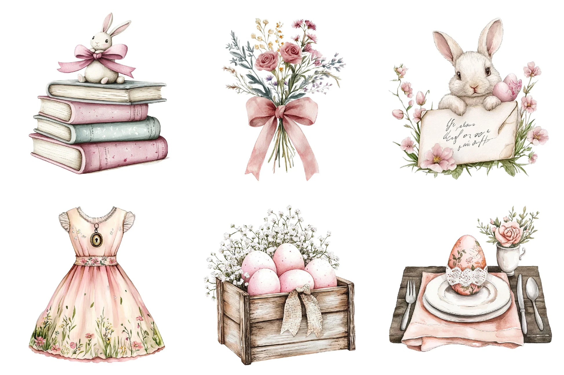 Vintage Dusty Rose Easter Clipart Bundle - CraftNest - Digital Crafting and Art