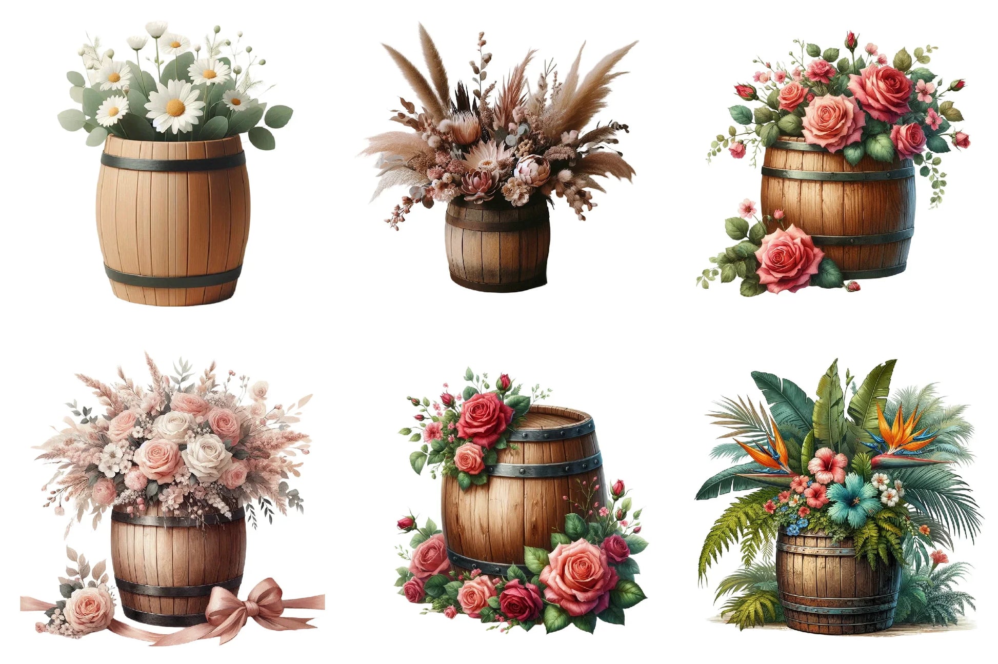 Floral Barrel Clipart Bundle - CraftNest - Digital Crafting and Art