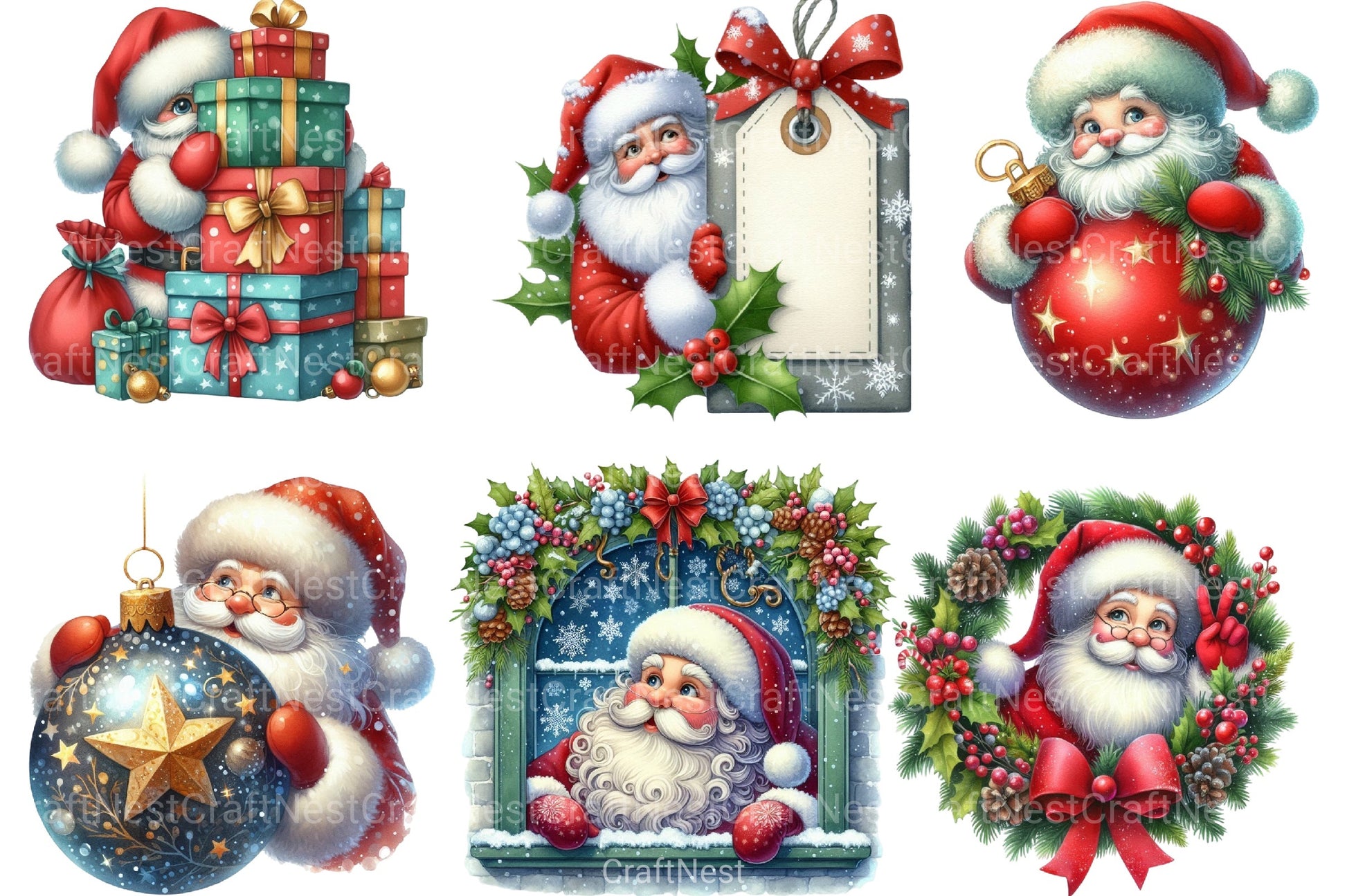 Christmas Peeking Santa Clipart Bundle 13 - CraftNest - Digital Crafting and Art