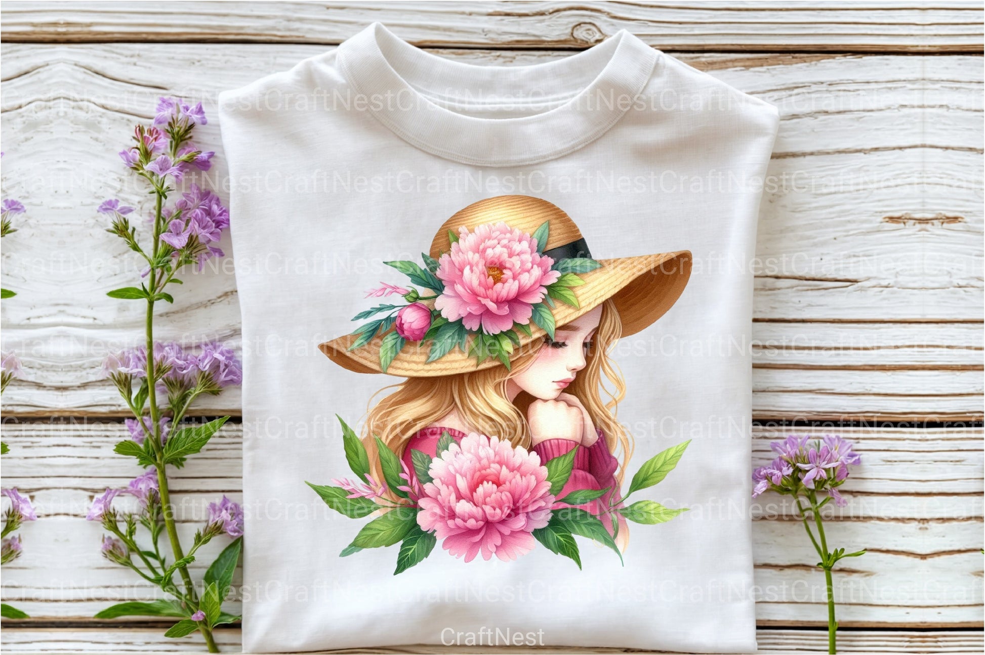 Girl with Peonies Flower Clipart Bundle 45 - CraftNest - Digital Crafting and Art