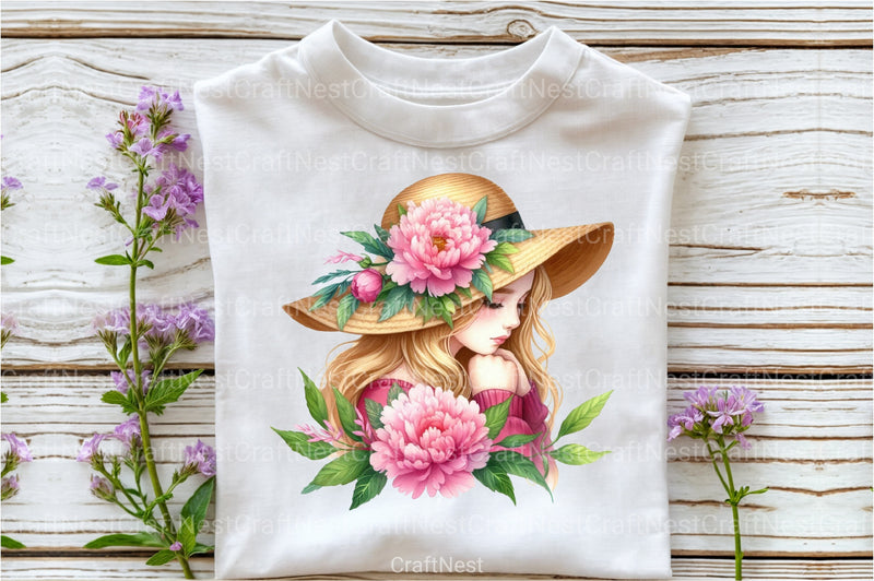 Girl with Peonies Flower Clipart Bundle 45 - CraftNest - Digital Crafting and Art