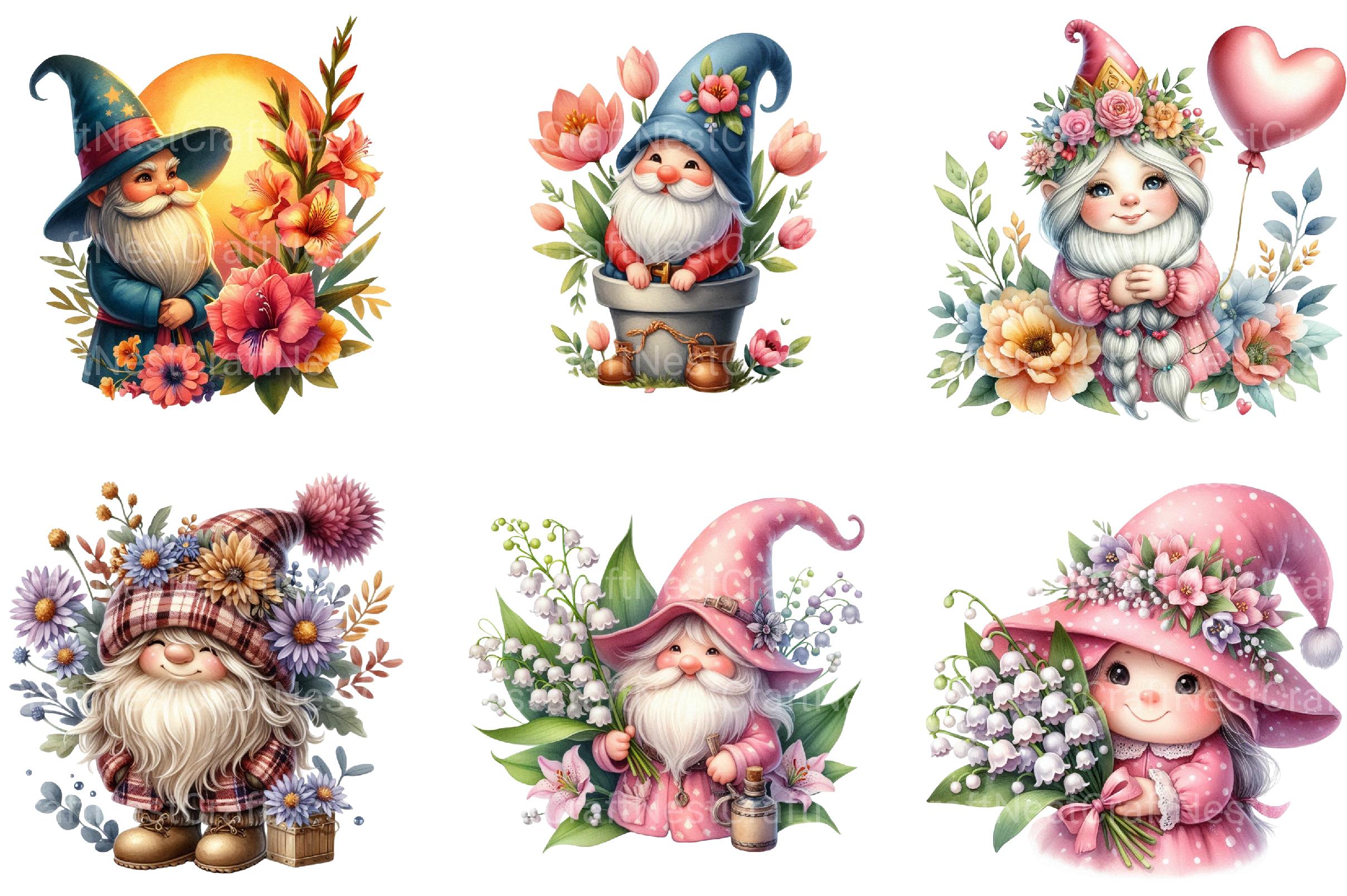 Birth Month Flower Gnome Clipart - CraftNest - Digital Crafting and Art