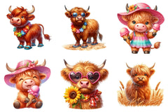 Summer Cute Highland Cow Clipart Bundle 1 - CraftNest - Digital Crafting and Art