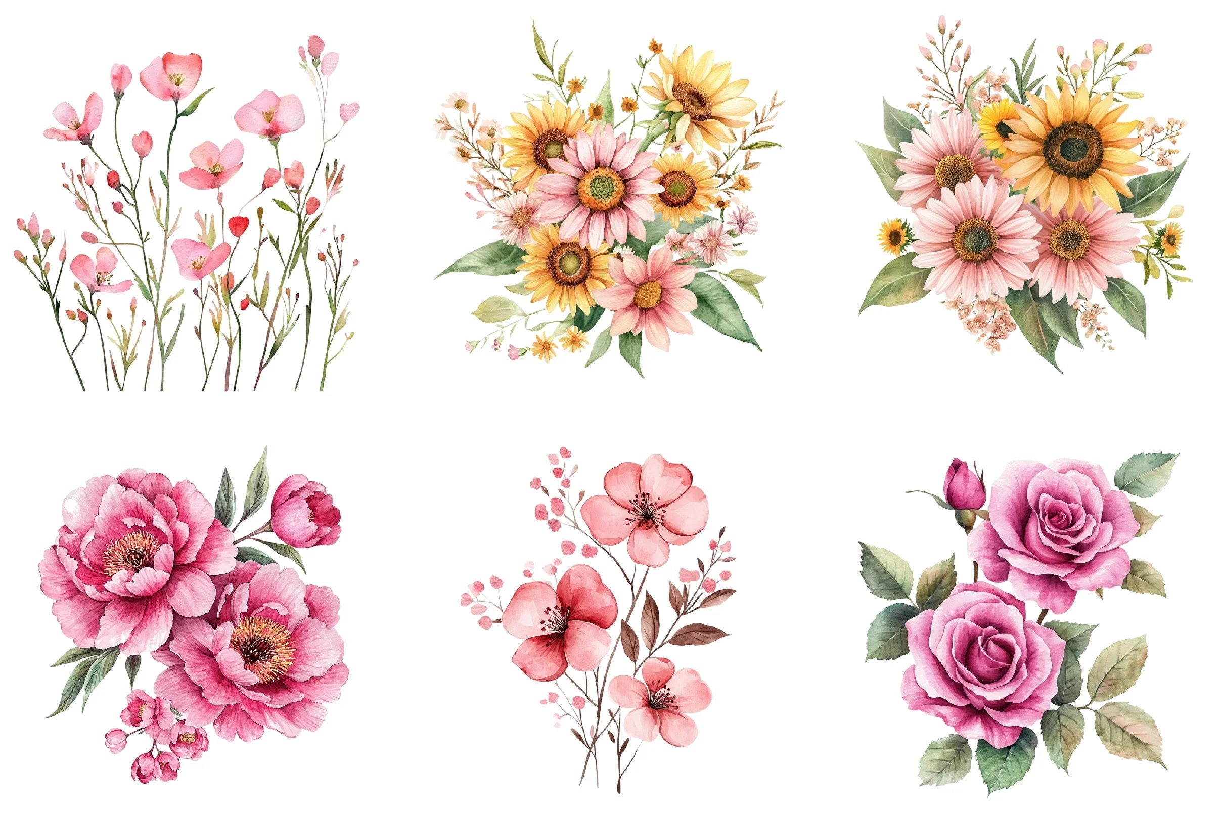Bright Pink Floral Clipart Bundle - CraftNest - Digital Crafting and Art