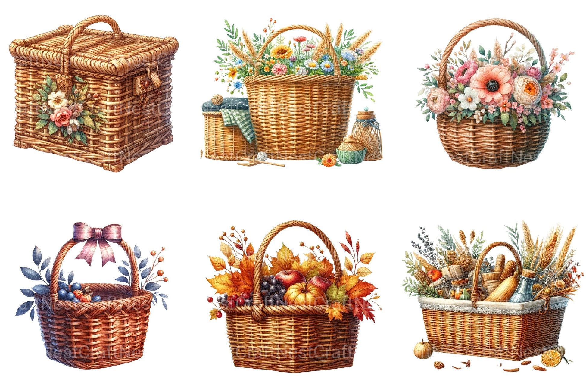 Wicker Baskets Clipart Bundle - CraftNest - Digital Crafting and Art