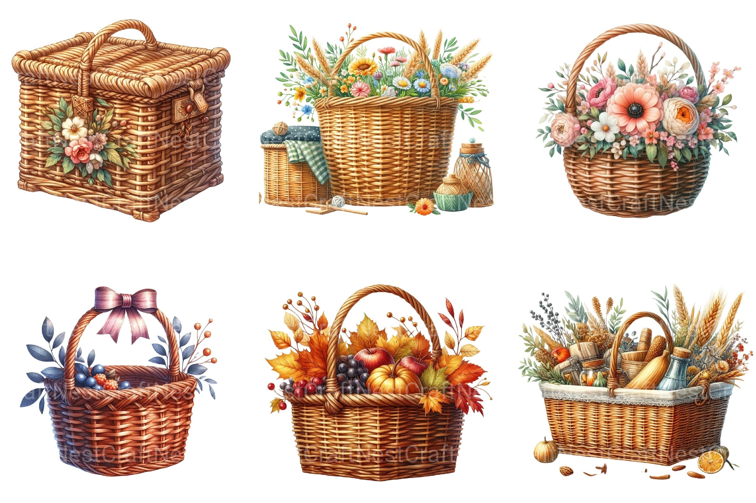 Wicker Baskets Clipart Bundle - CraftNest - Digital Crafting and Art