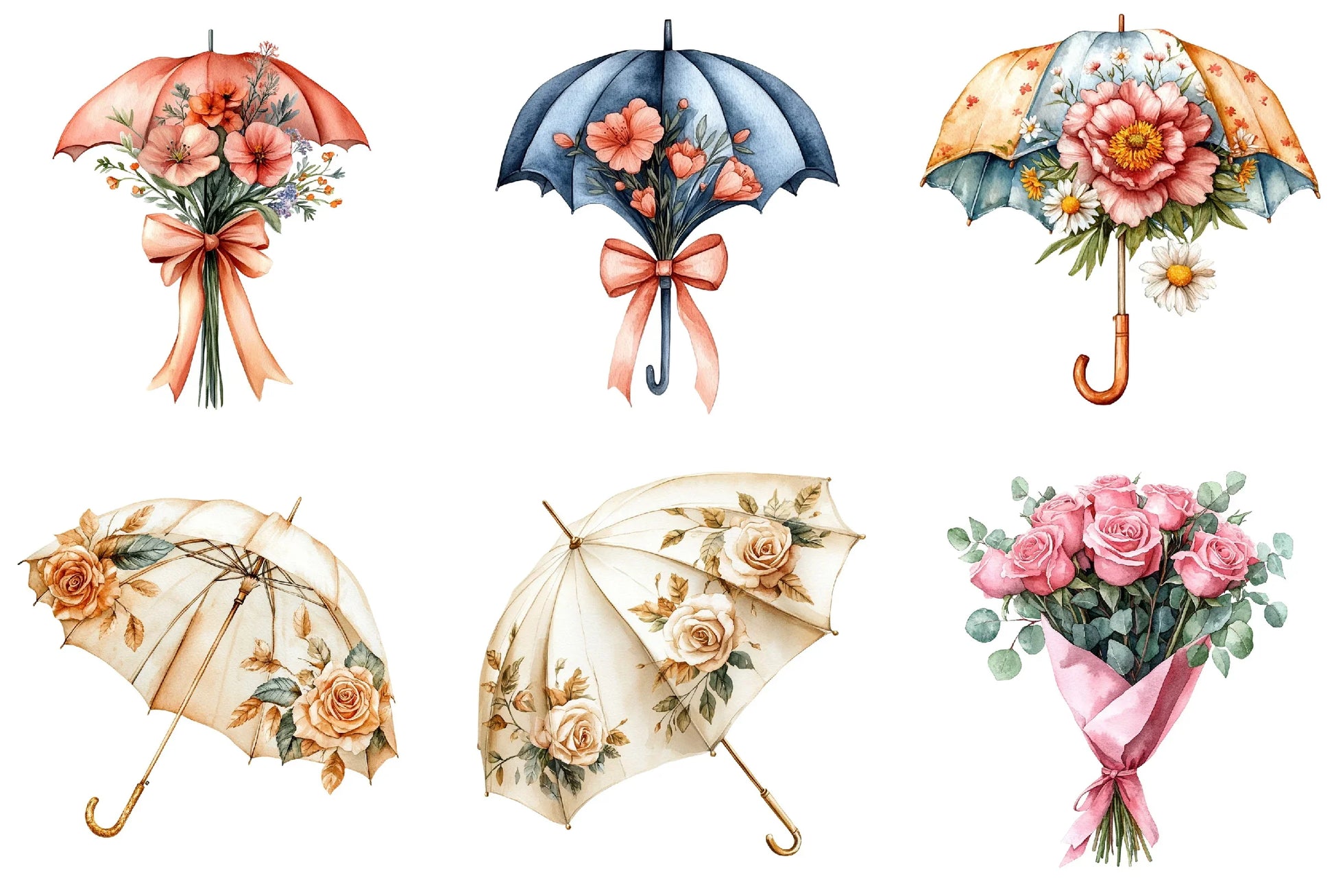 Floral Umbrella Clipart Bundle - CraftNest - Digital Crafting and Art