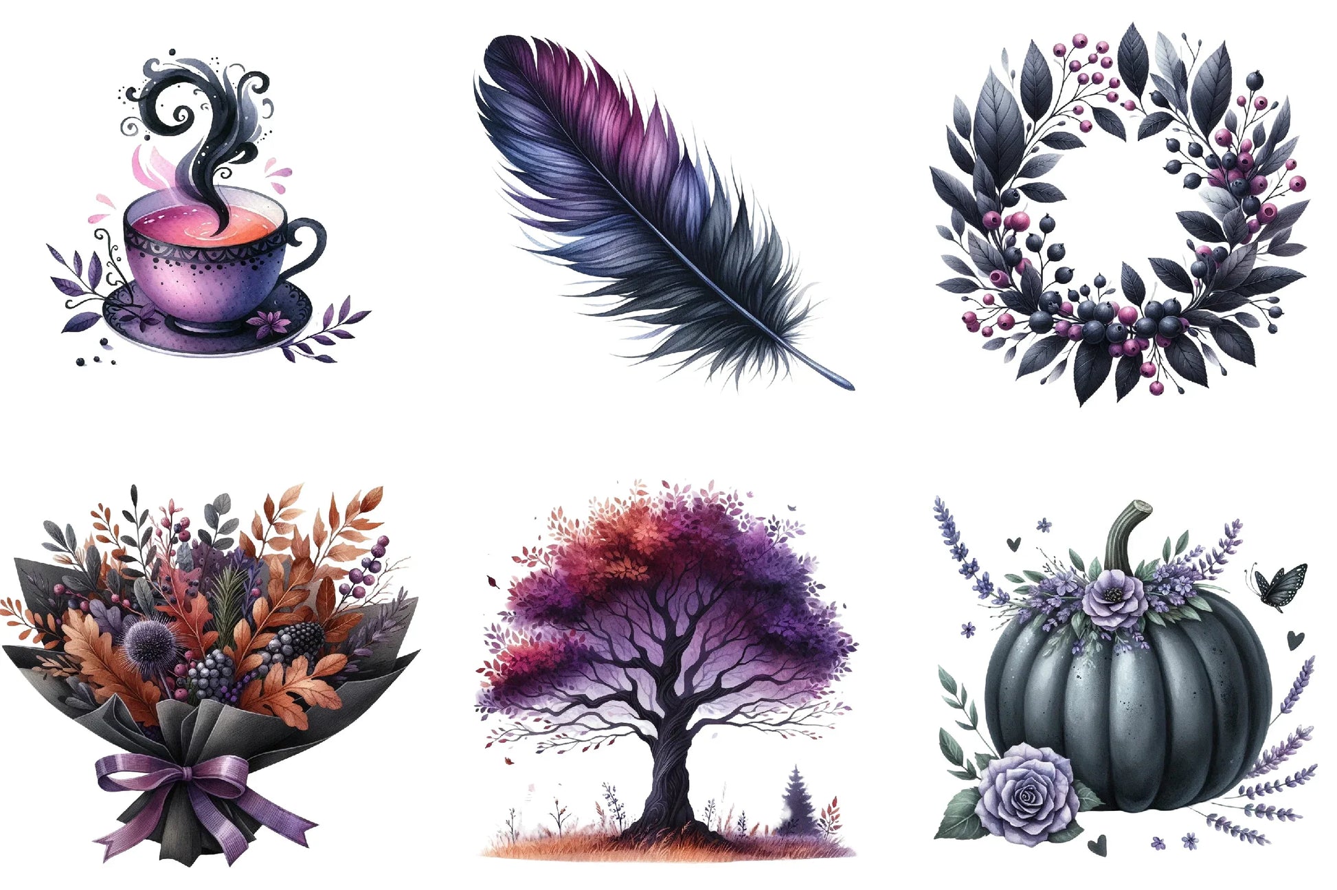 Black & Purple Autumn Clipart Bundle - CraftNest - Digital Crafting and Art