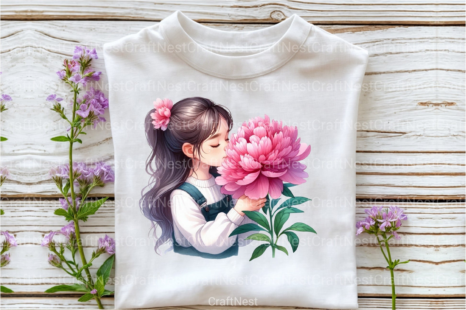 Girl with Peonies Flower Clipart Bundle 7 - CraftNest - Digital Crafting and Art