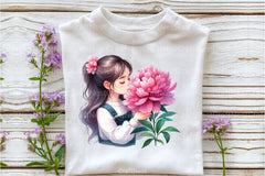 Girl with Peonies Flower Clipart Bundle 7 - CraftNest - Digital Crafting and Art